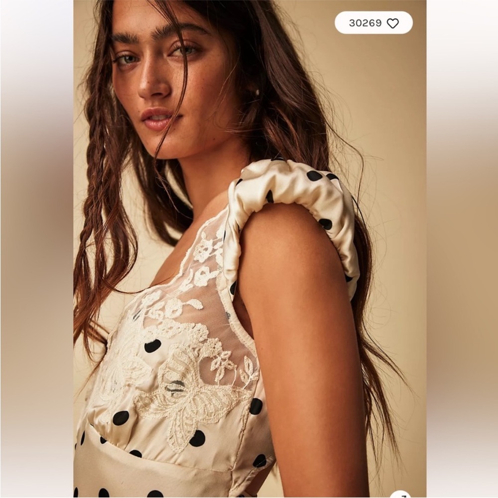 Free People Butterfly Babe Ivory Dress with Black Dots and Lace - Picture 6 of 9